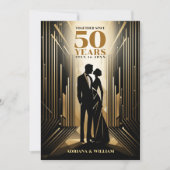 Art Deco Retro Zwart & Goud Bruiloft Jubileum Save The Date (Voorkant)