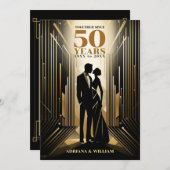 Art Deco Retro Zwart & Goud Bruiloft Jubileum Save The Date (Voorkant / Achterkant)