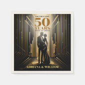 Art Deco Retro Zwart & Goud Bruiloft Jubileum Servet (Voorkant)
