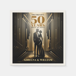 Art Deco Retro Zwart & Goud Bruiloft Jubileum Servet