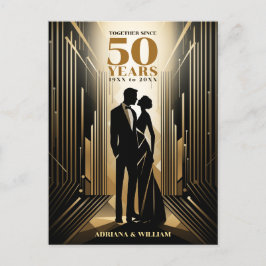 Art Deco Retro Zwart & Goud Huwelijksjubileum Briefkaart