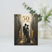 Art Deco Retro Zwart & Goud Huwelijksjubileum Briefkaart (Staand voorkant)