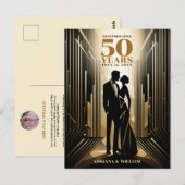 Art Deco Retro Zwart & Goud Huwelijksjubileum Briefkaart (Voorkant / Achterkant)
