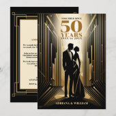 Art Deco Retro Zwart&Goud Trouwjubileum Save The Date (Voorkant / Achterkant)