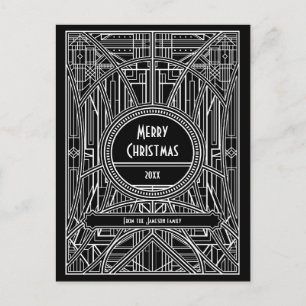 Art deco retro zwart-wit Vrolijk kerstfeest Briefkaart