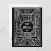 Art deco retro zwart-wit Vrolijk kerstfeest Briefkaart (Voorkant / Achterkant)