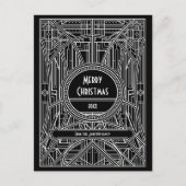 Art deco retro zwart-wit Vrolijk kerstfeest Briefkaart (Voorkant)