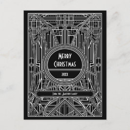 Art deco retro zwart-wit Vrolijk kerstfeest Briefkaart