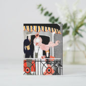 ART DECO "RIDE THE RAILS"-REIZEN BRIEFKAART (Staand voorkant)