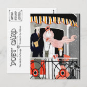 ART DECO "RIDE THE RAILS"-REIZEN BRIEFKAART (Voorkant / Achterkant)