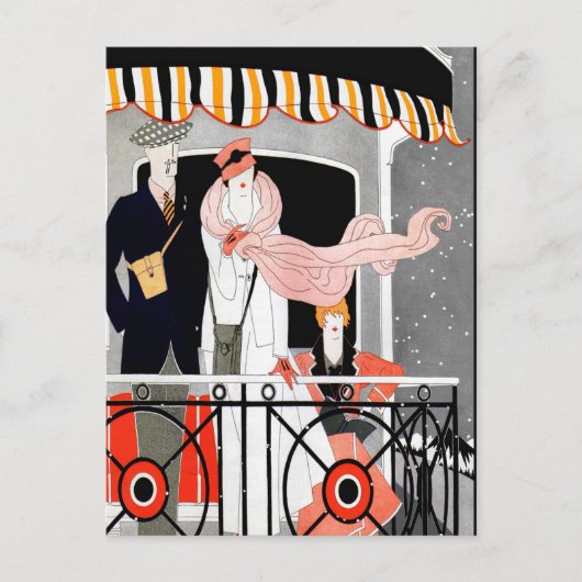 ART DECO "RIDE THE RAILS"-REIZEN BRIEFKAART (Voorkant)