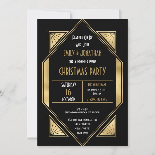 Art Deco Roaring 1920 Gold Black kerstparty Kaart (Voorkant)