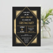 Art Deco Roaring 1920 Gold Black kerstparty Kaart (Staand voorkant)