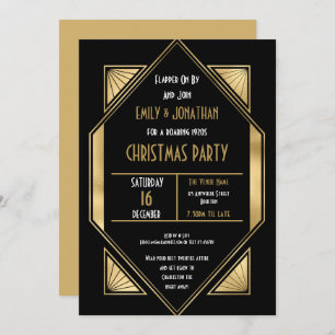 Art Deco Roaring 1920 Gold Black kerstparty Kaart