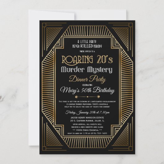 Art Deco Roaring 20s Birthday Uitnodiging (Voorkant)