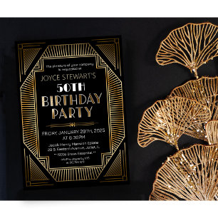 Art Deco Roaring 20s Birthday Uitnodiging