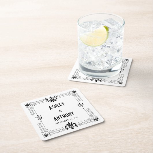 Art Deco Roaring 20s bruid bruidegom datum bruilof Kartonnen Onderzetters (Insitu)