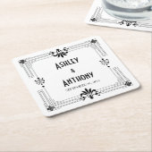 Art Deco Roaring 20s bruid bruidegom datum bruilof Kartonnen Onderzetters (Schuin)