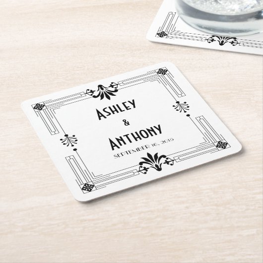 Art Deco Roaring 20s bruid bruidegom datum bruilof Kartonnen Onderzetters (Schuin)
