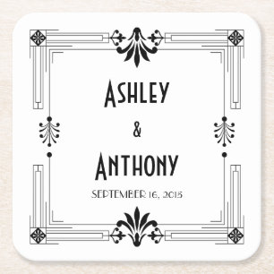 Art Deco Roaring 20s bruid bruidegom datum bruilof Kartonnen Onderzetters