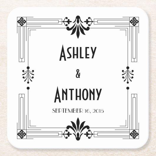 Art Deco Roaring 20s bruid bruidegom datum bruilof Kartonnen Onderzetters (Voorkant)