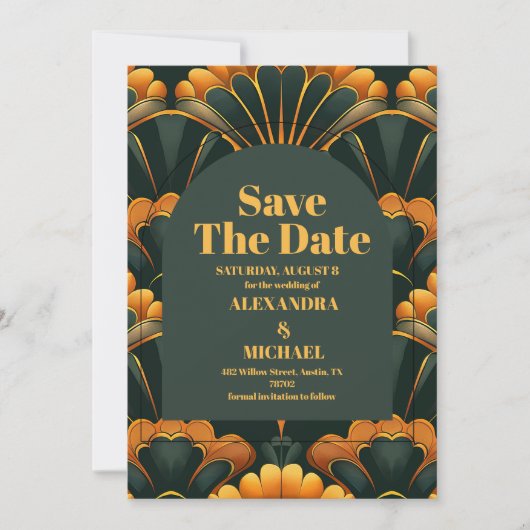 Art Deco Roaring 20s bruiloft Save The Date (Voorkant)