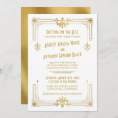 Art Deco Roaring 20s Gold White Wedding Invitation Kaart (Voorkant / Achterkant)