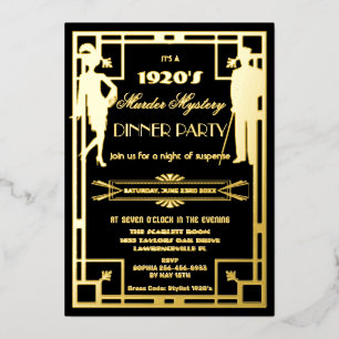 Art Deco Roaring 20s Murder Mystery Party Echt Folie Uitnodiging