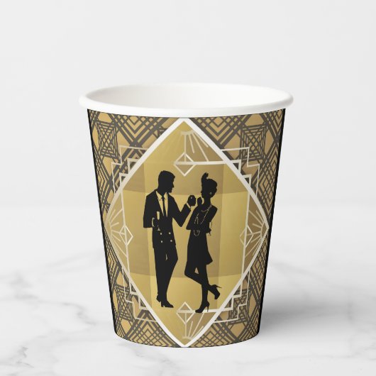 Art Deco Roaring 20's Paar Oudejaarsavond Feest Papieren Bekers (Voorkant)