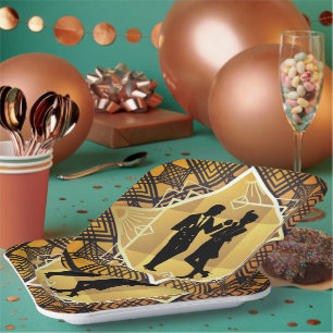 Art Deco Roaring 20's Paar Oudejaarsavond Feest Papieren Bordje