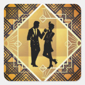 Art Deco Roaring 20's Paar Oudejaarsavond Feest Vierkante Sticker (Voorkant)