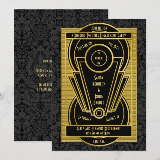 Art Deco Roaring 20s Twenties Engagement Party Kaart (Voorkant / Achterkant)
