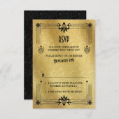 Art Deco Roaring 20s Zwart Goud Bruiloft RSVP Kaar (Voorkant / Achterkant)