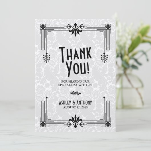 Art Deco Roaring Twenties Bruiloft Dank u Kaart (Staand voorkant)