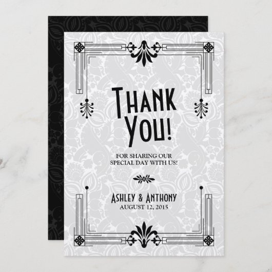 Art Deco Roaring Twenties Bruiloft Dank u Kaart (Voorkant / Achterkant)