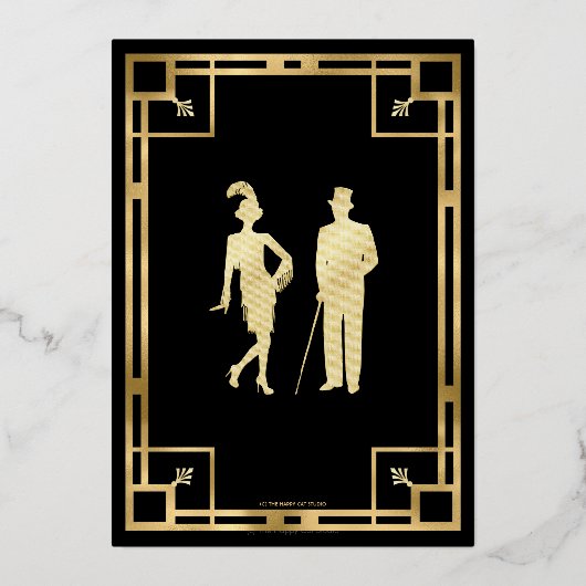 Art Deco Roaring Twenties Moordmysterie Feest Echt Folie Uitnodiging (Achterkant)