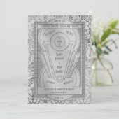 Art Deco Roaring Twenties Silver Engagement Party Kaart (Staand voorkant)