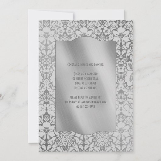 Art Deco Roaring Twenties Silver Engagement Party Kaart (Achterkant)