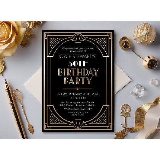 Art Deco Roaring Twenties verjaardagsuitnodiging Kaart