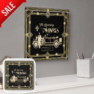 Art Deco Roaring Twenties Vintage Car Black Gold Vierkante Klok