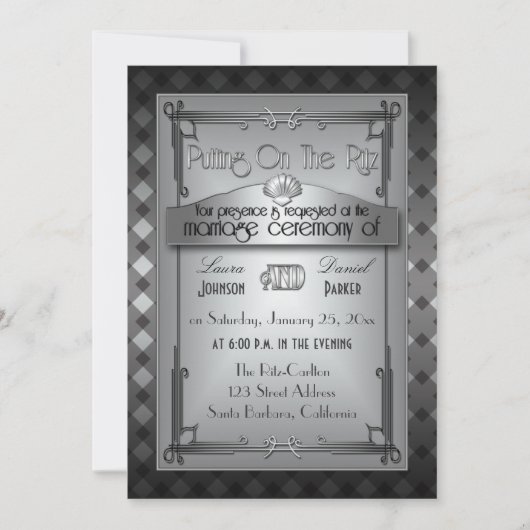 Art Deco Roaring Twenties Wedding Invitation Kaart (Voorkant)