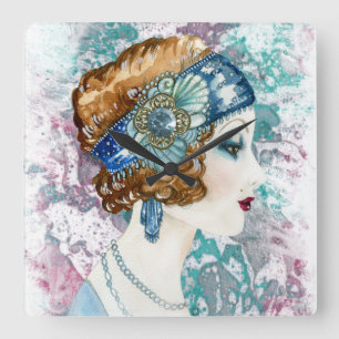 Art Deco Roaring Twenties Woman 1920s Square Wall Vierkante Klok