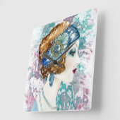 Art Deco Roaring Twenties Woman 1920s Square Wall Vierkante Klok (Hoek)