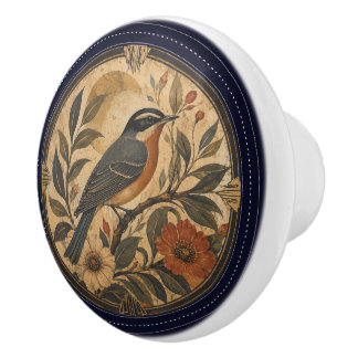 Art Deco Robin Rode Bloemen Botanisch Keramische Knop