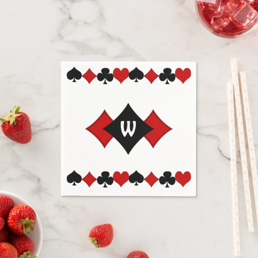 Art Deco Rode en Zwarte Kaart Kostuums - Monogramm Servetten (Insitu)