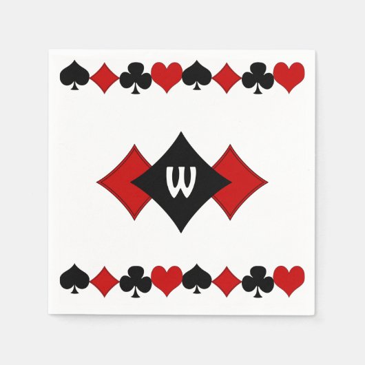 Art Deco Rode en Zwarte Kaart Kostuums - Monogramm Servetten (Voorkant)