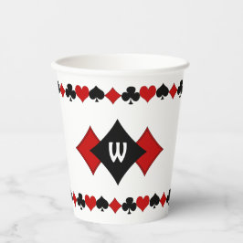 Art Deco Rode en Zwarte Kaart Kostuums Monogrammed Papieren Bekers
