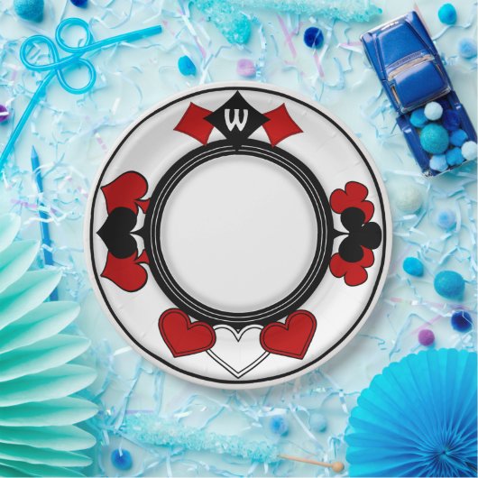 Art Deco Rode en Zwarte Kaart Kostuums Monogrammed Papieren Bordje (Feest)