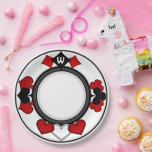 Art Deco Rode en Zwarte Kaart Kostuums Monogrammed Papieren Bordje (Feest)