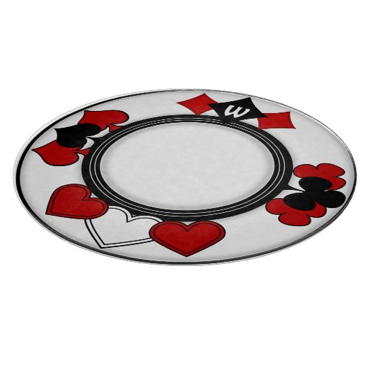 Art Deco Rode en Zwarte Kaart Kostuums Monogrammed Snijplank (Hoek)